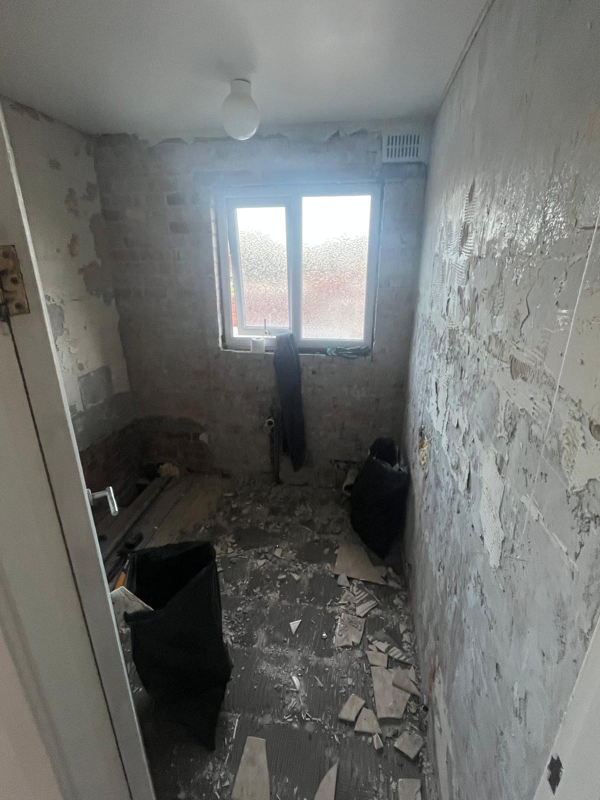 Bathroom stripped back to brickwork during a full bathroom renovation in Lytham St Anne's
